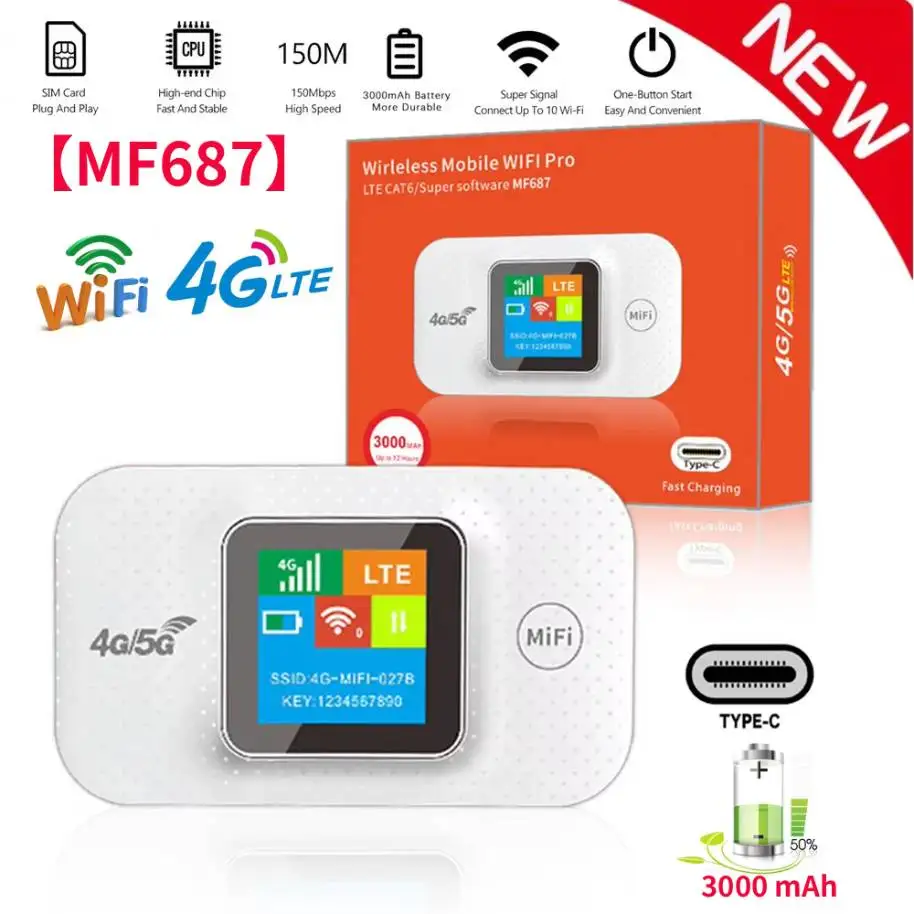 

4G LTE Mobile WiFi Router 3000mAh 150Mbps Modem Router Type-C with Sim Card Slot Mini Outdoor Hotspot for Home Office Car Travel