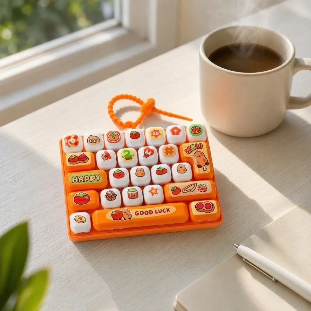 Pressable Keys 26 Keys Keyboard Keychain Decompression Cartoon Fruit Mechanical Keyboard Plastic Clear Key Sounds
