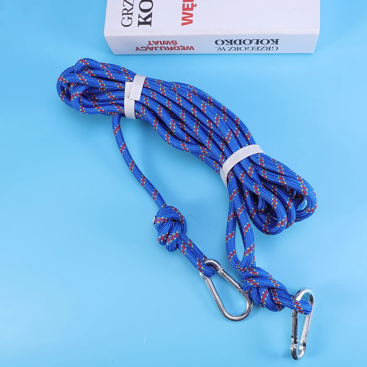 

10M Tree Climbing Safety Sling Rappelling Rope Auxiliary Cord Blue Durable Lightweight Reinforced Polyester Firm Hooks Outdoor