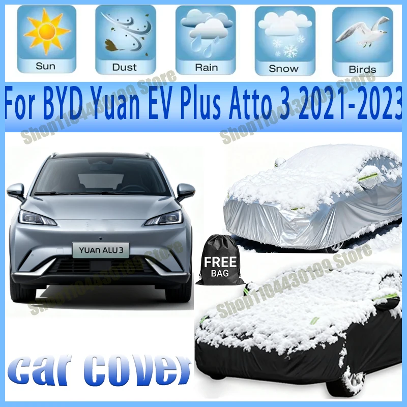 

For BYD Yuan EV Plus Atto 3 2021-2023 Car Cover Waterproof UV Protection All Weather Dustproof Snow Rain Cover 190T Polyester