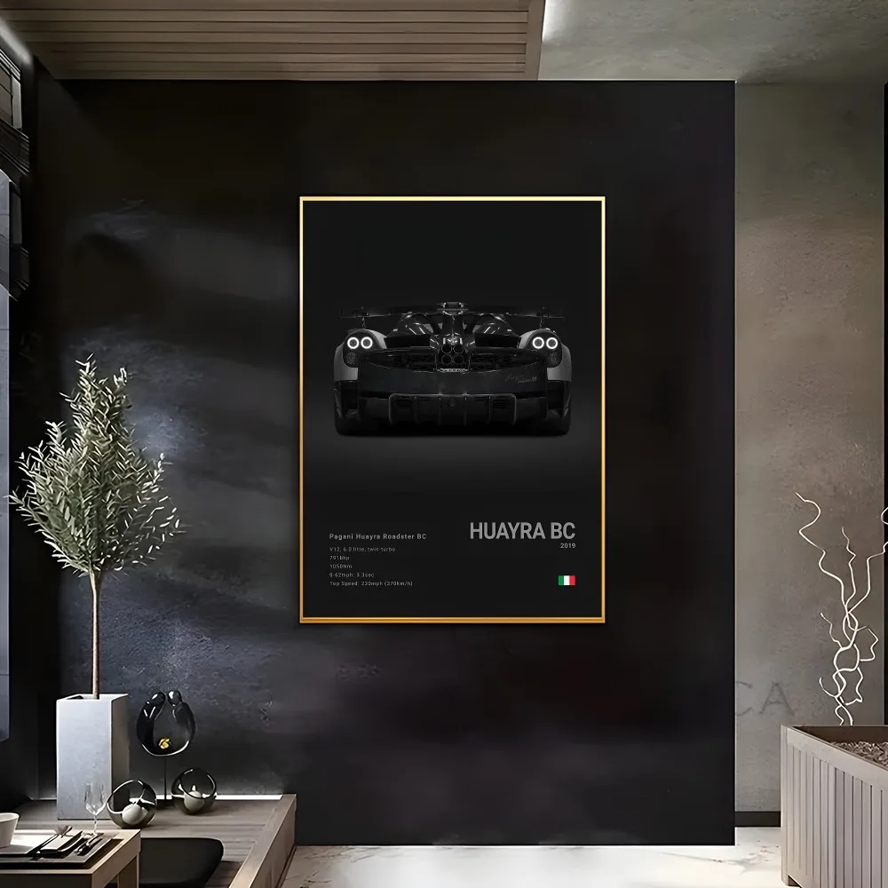 Luxury P-Pagani Supercar Black HUAYRA BC Poster Sticky Wall Art Printing Waterproof Home Living Bed Room Bar Aesthetic Decor