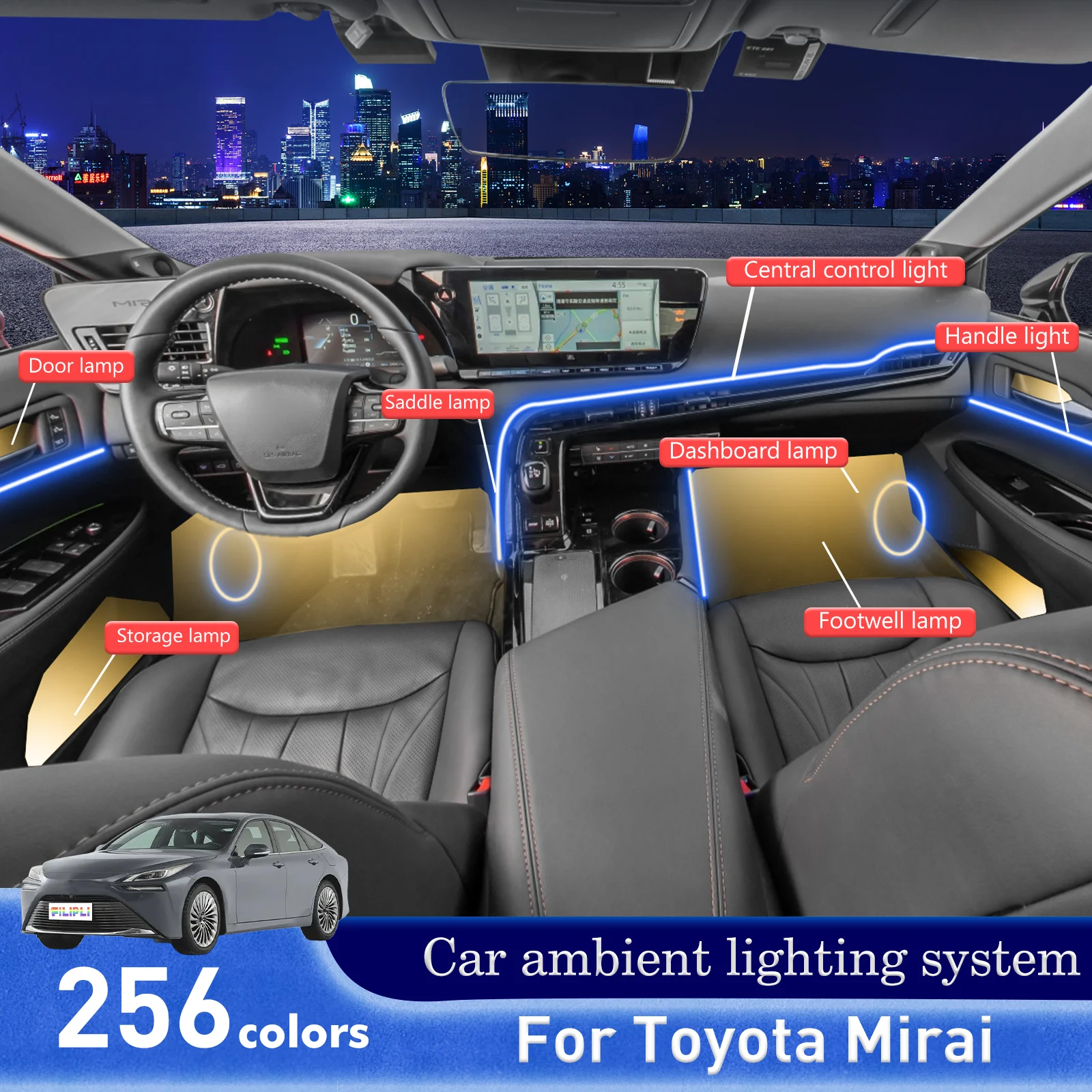 لتويوتا ميراي الفاخرة الشبح تصميم PMMA السيارات الداخلية المحيطة الإضاءة RGB التفاعل الصوتي التطبيق المخصم #1