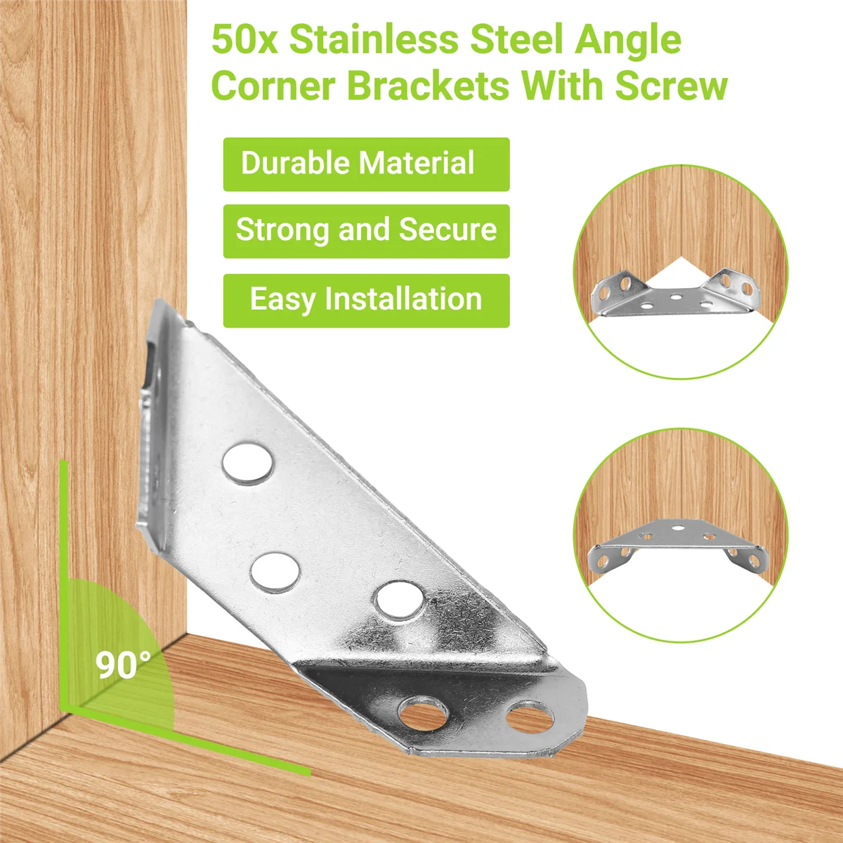 

50PCS Stainless Steel Angle Corner Brackets Furniture Corner Connector Brace Joint for Fastener Bedframe Cabinet DrawerJAS