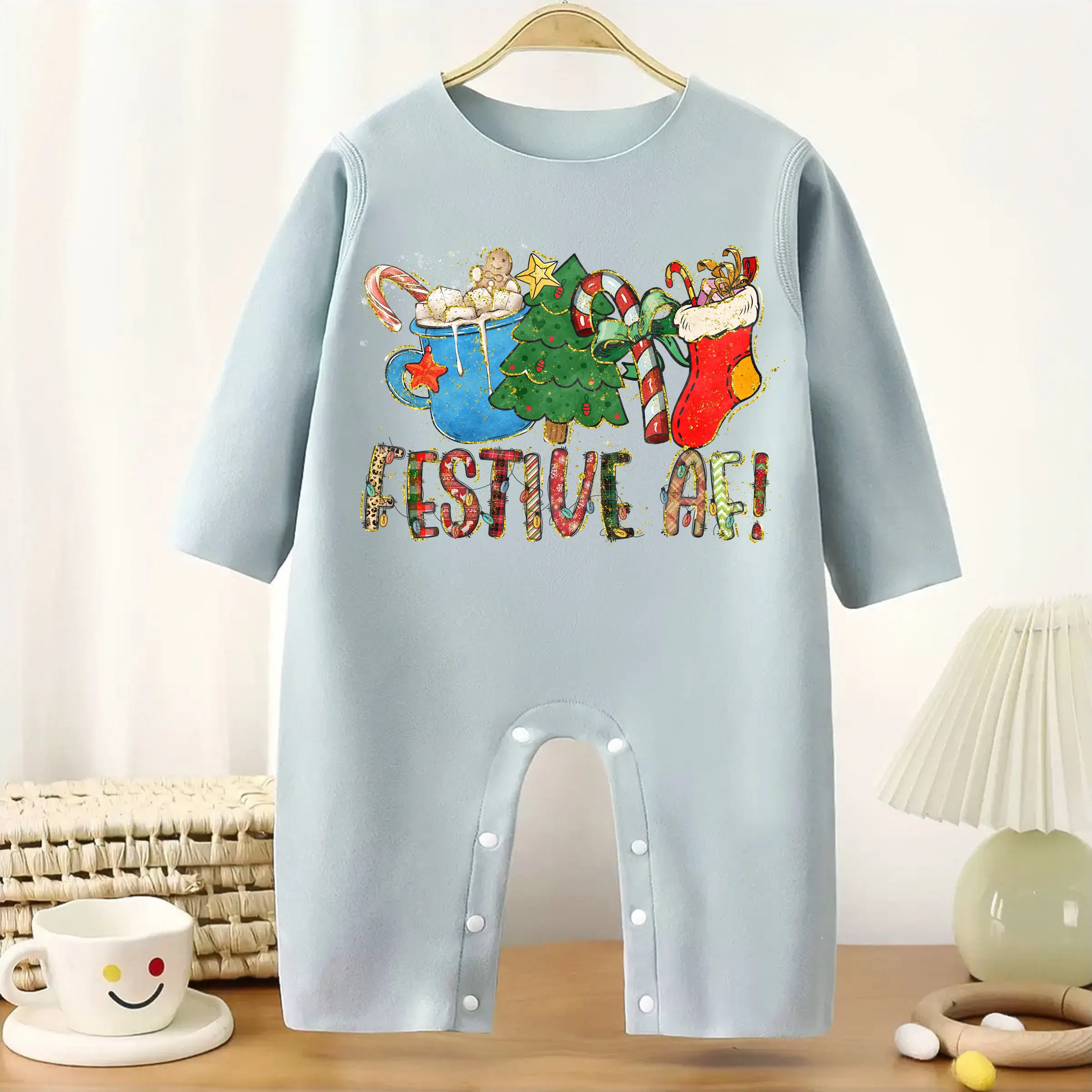 

MINISO First Christmas Happy Christmas Baby Thickened Jumpsuit Infant Longsleeve Creeper Keep Warm for Height 60-90CM Baby Cloth