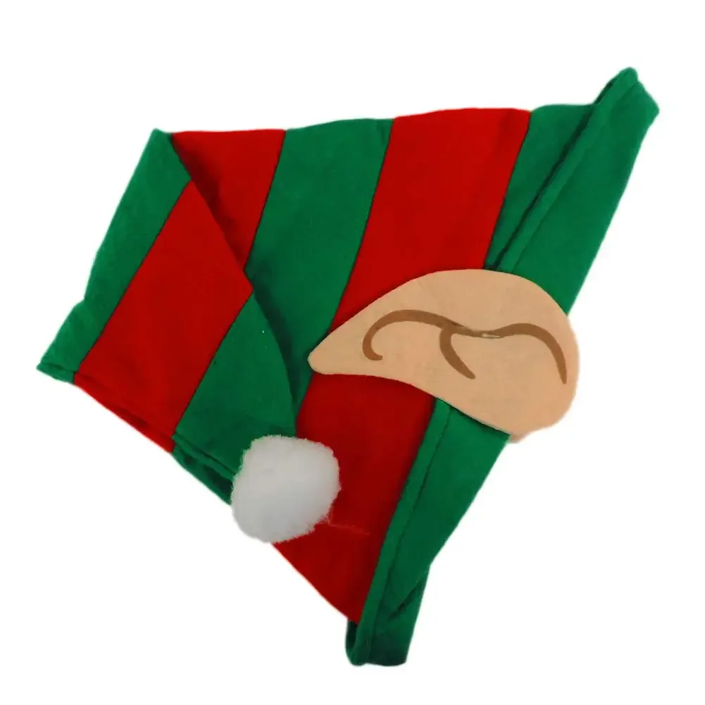 Red Green Striped Elf Santa Hat With Ears Clown Christmas Party Decorations Holiday Headwear Cosplay Costume Accessory For Adult