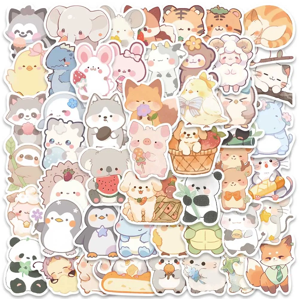 50pcs Vinyl Laptop Decals Cute Cartoon Animals Stickers For Luggage Guitar Phone Diary Skateboard Waterproof Graffiti