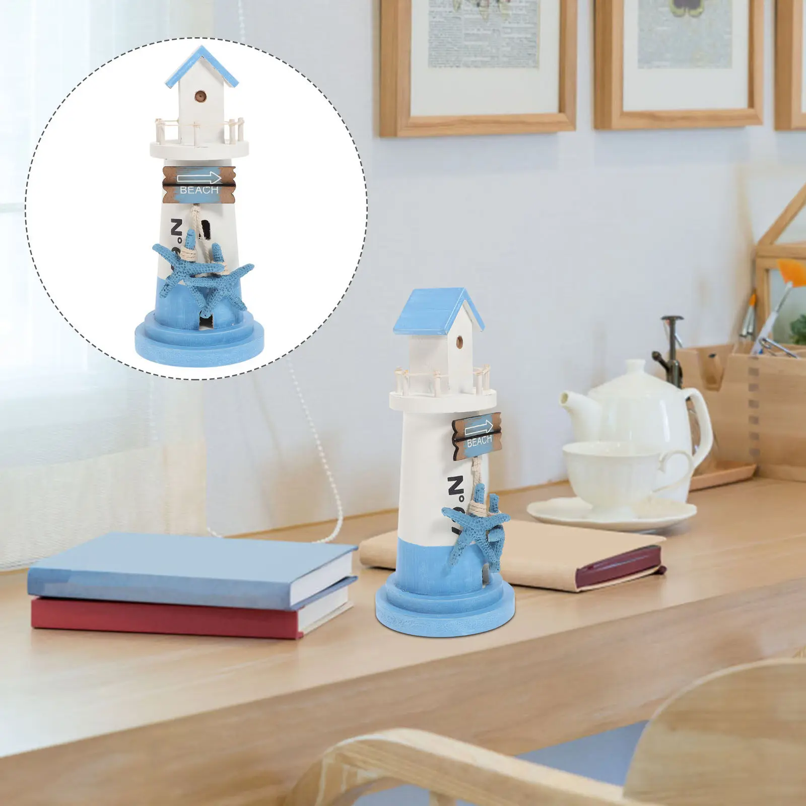 Wooden Lighthouse Decoration Mediterranean Style Small Nautical Ornament for Home Office Coffee Shop Beach Decor