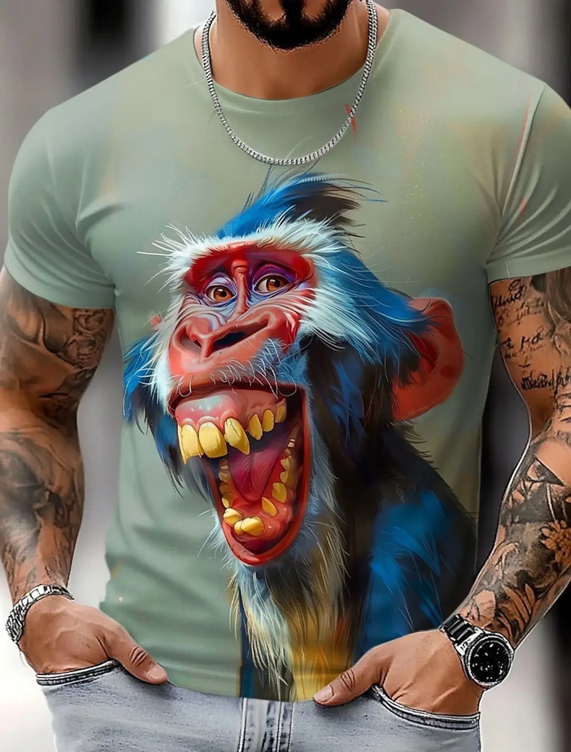2026 Summer Men's Animal-Print T-Shirt 3D Printed Crew Neck Shirt Dramatic Design Party Wear Men's Outdoor Casual Wear