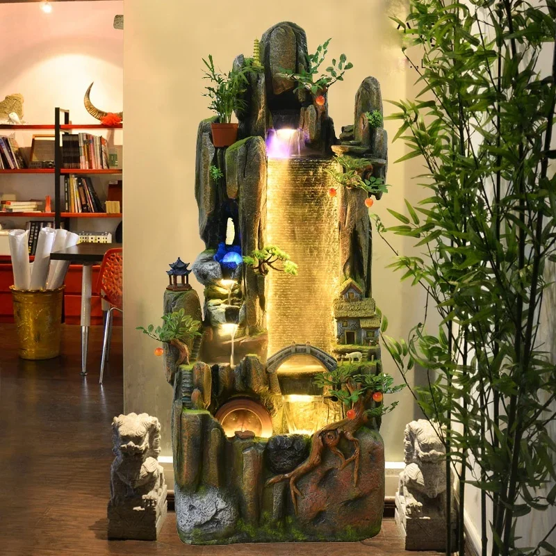 Large rockery flowing water fountain living room office Zhaocai B landscape humidifier indoor floor ornament fish