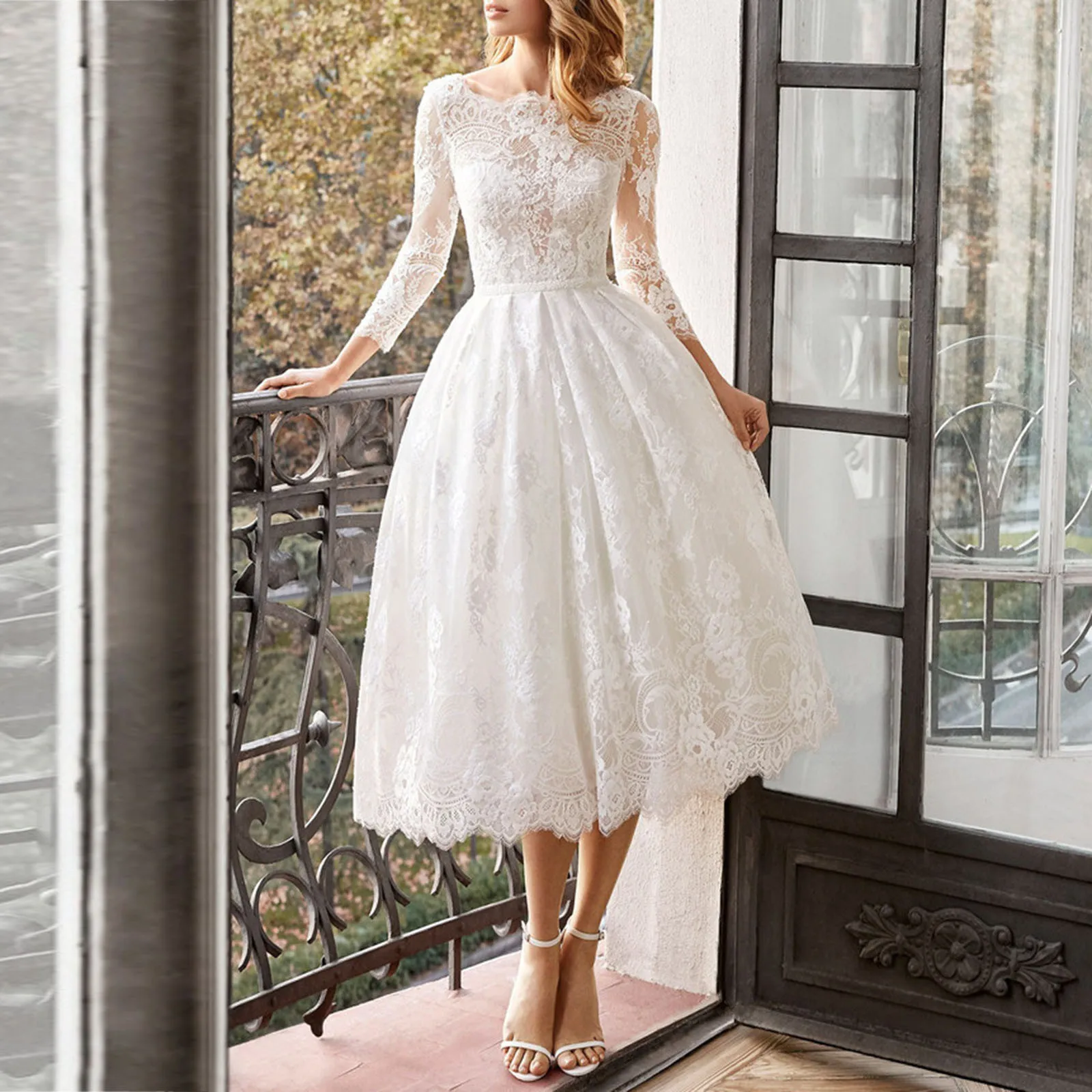 

Women's Long-sleeved Slim Solid Dress Color Wedding Dress Mid-length Women's Dress Female Pretty Sexy Wedding Feminino