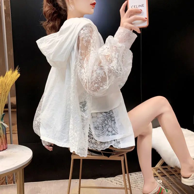 Basic Jackets Women Lace Hollow Out Elegant Sun-proof Summer Vacation Simple All-match Mujer Loose Leisure Thin Korean Fashion