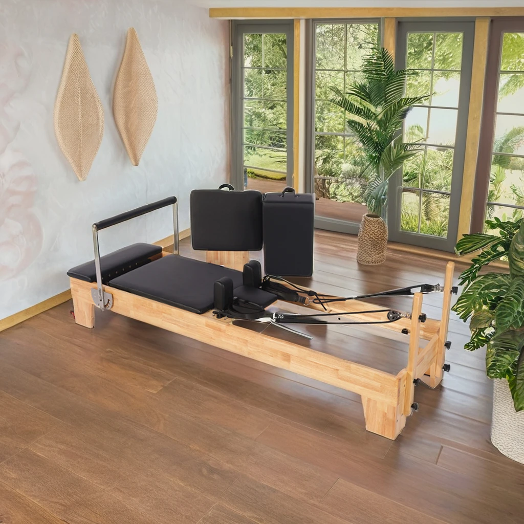 

High Quality Durable Oak Wood Pilates Studio Reformer Custom Logo Hot Sale Machine for Home Use Steel Core Bed for Body Gym