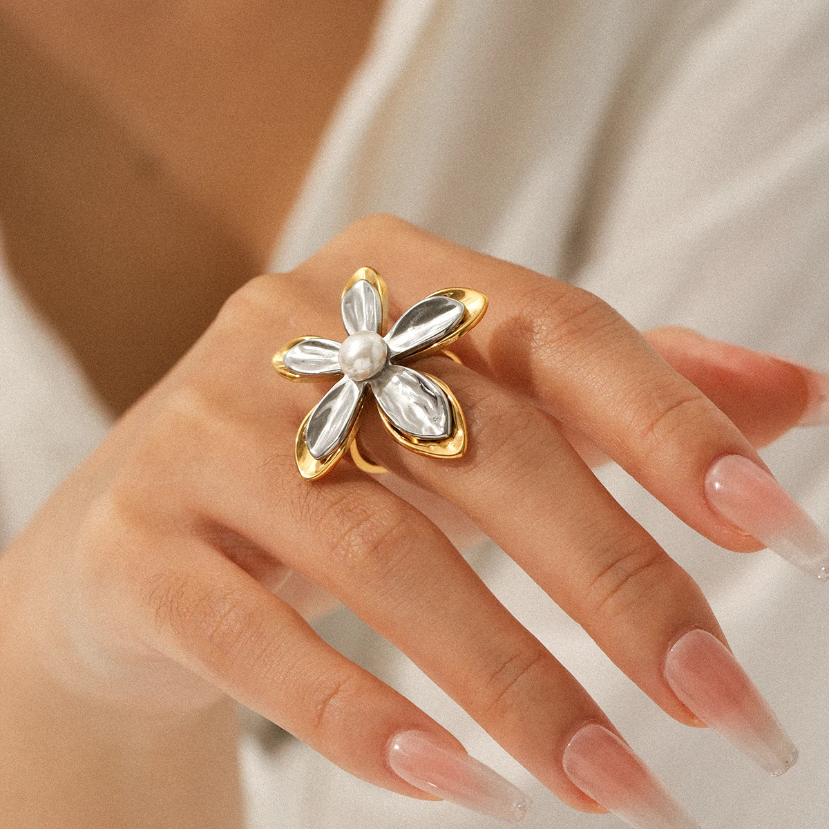 

Huang Chao Vintage Stainless Steel Enamel Leaf Adjustable Ring Stacking Jewelry Finger Decoration Suitable For Women Party Gifts