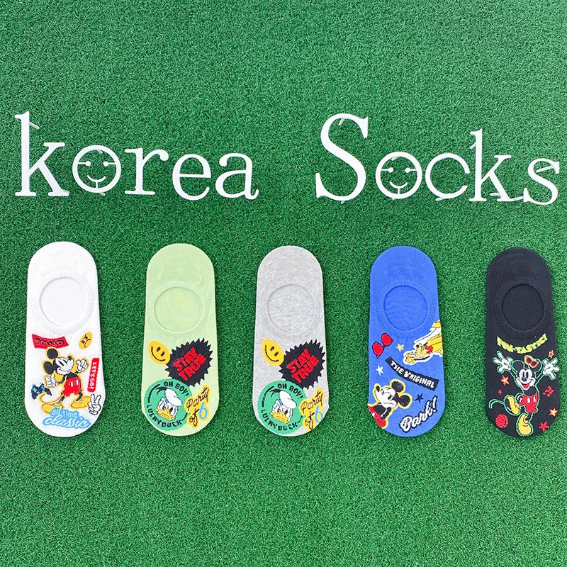 Mickey Disney Donald Duck Socks Spring Invisible Cotton Socks Breathable Fashion Cartoon Characters Silicone Nonslip Women Socks