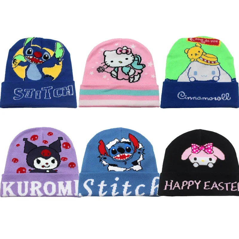 Sanrio Cartoon Hello Kitty Strickmützen Anime Melody Kuromi bestickte Wollmütze Herbst Winter warme Paar Zeug Weihnachtsgeschenk