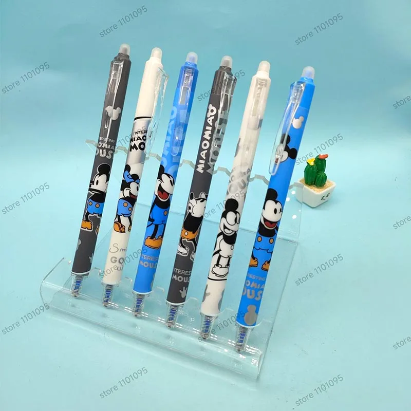 6pcs/box Disney Mickey Mose Press Gel Pens For Writing Cute 0.5mm Blue ink Erasable Pen School Office Supplies Stationery