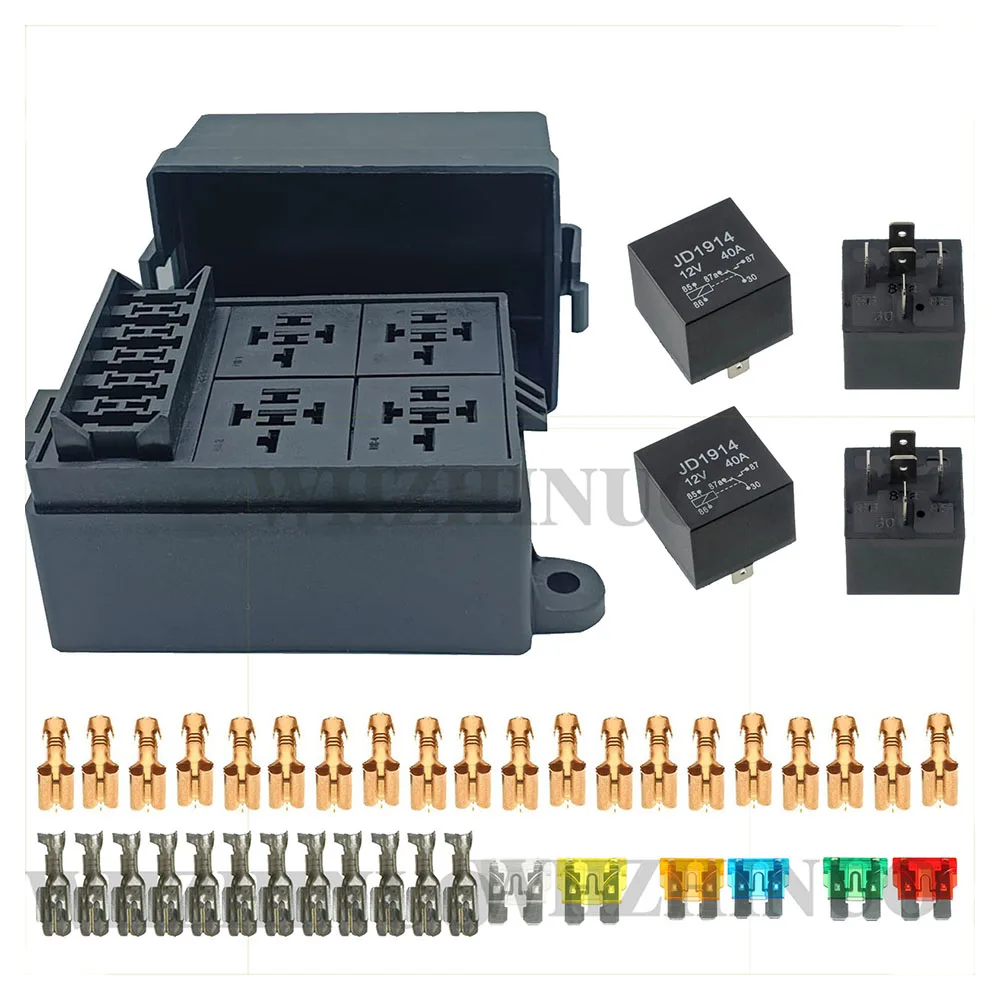 

12V Fuse Relay Box With 4 Relay Holder 6/ ATC Fuse Box Terminals Universal fuse relay block