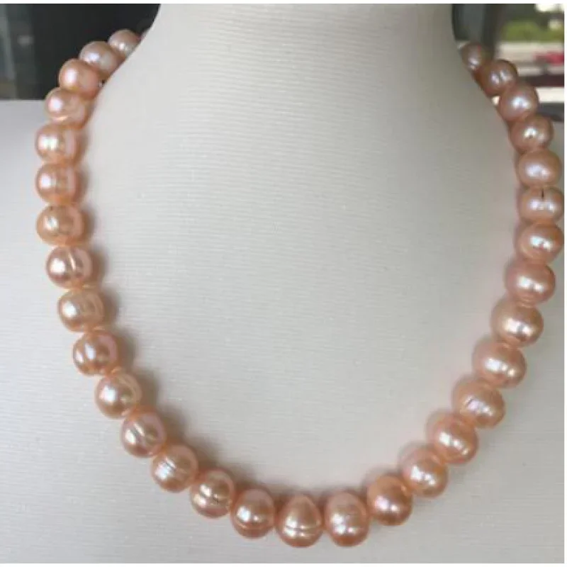 elegant 9-10mm baroque gold pink pearl nelace 18inch 14k