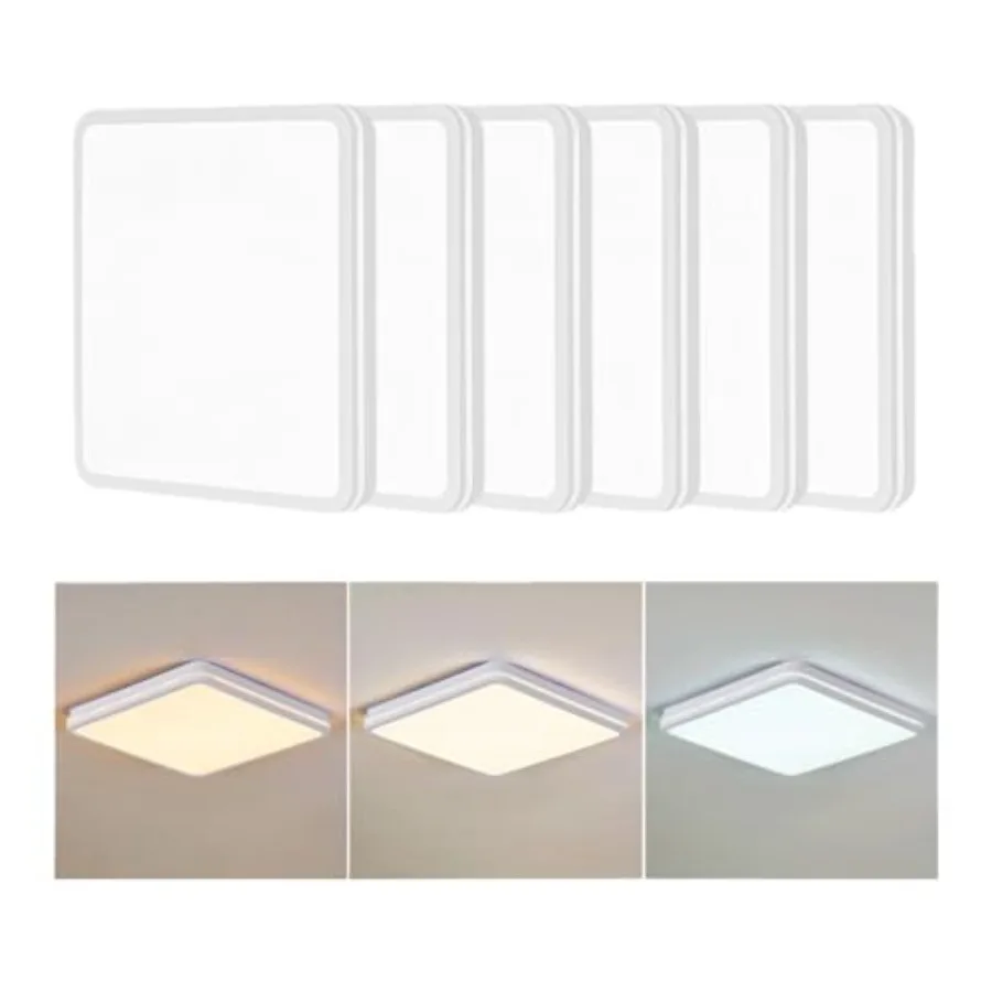 6PK 12 Inch LED Flush Mount Ceiling Light with Side Light, 40W, 2520LM, 3000K/4000K/6000K CCT Selectable, Square LED Ceiling Li