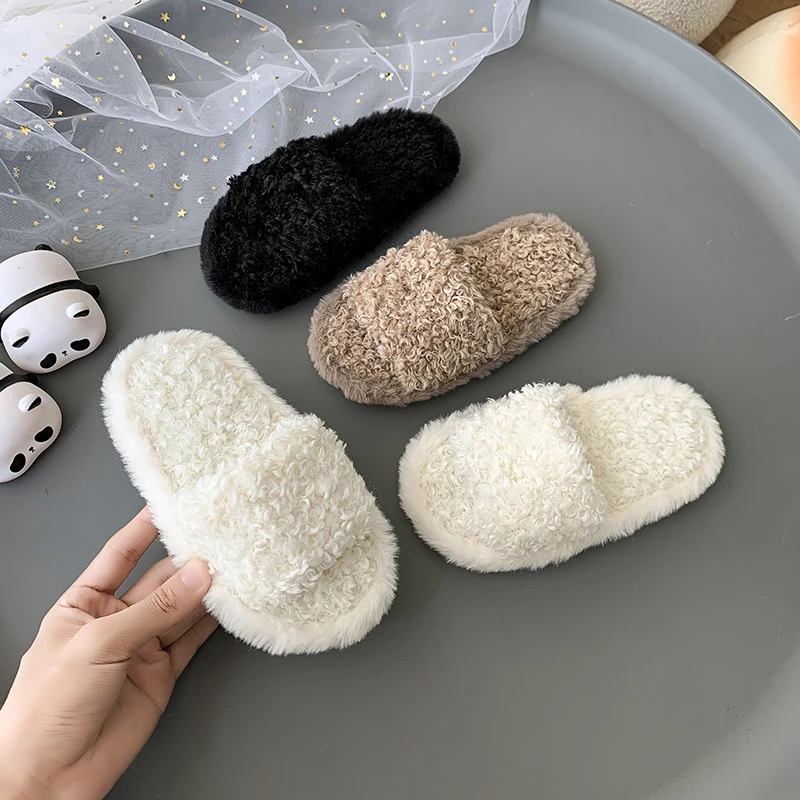 2024 Winter New Children Keep Warm Slippers for Girl Fashion Korean Style Anti-slippery Outside Casual Versatile Chic Plush Shoe