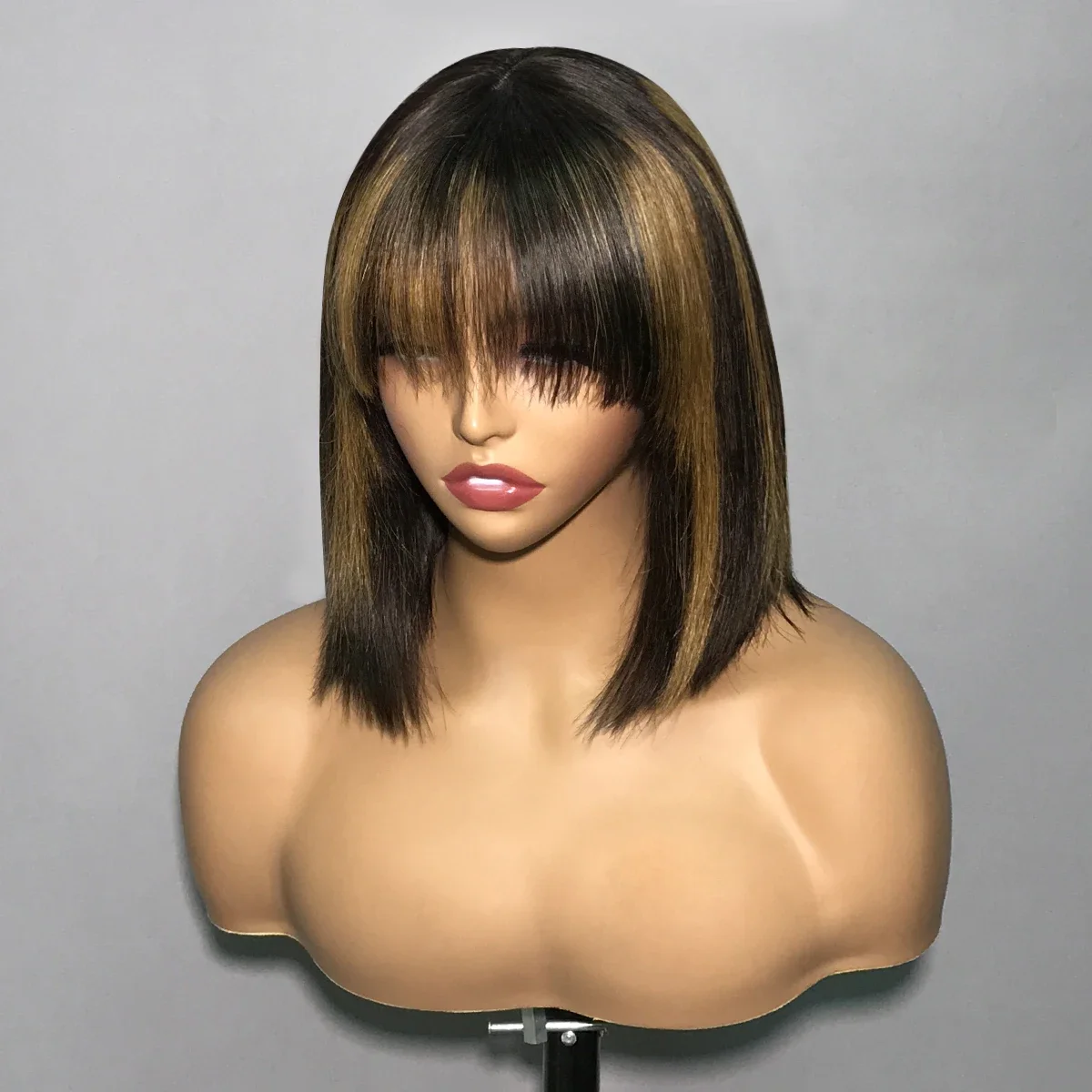 

Highlight Brown Straight 14inch 5*5 Lace Front Hair 100% Human Hair Wig 150 Density with Baby Hair Pre-Plucked Soft Hair Wig