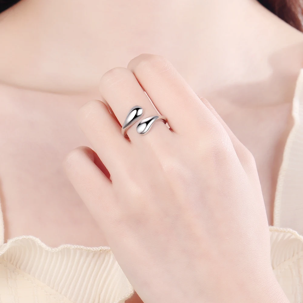 925 Sterling Silver Chunky Adjustable Water Droplet Ring Handmade High Polished Thumb Band Statement Ring Jewelry for Women Gift