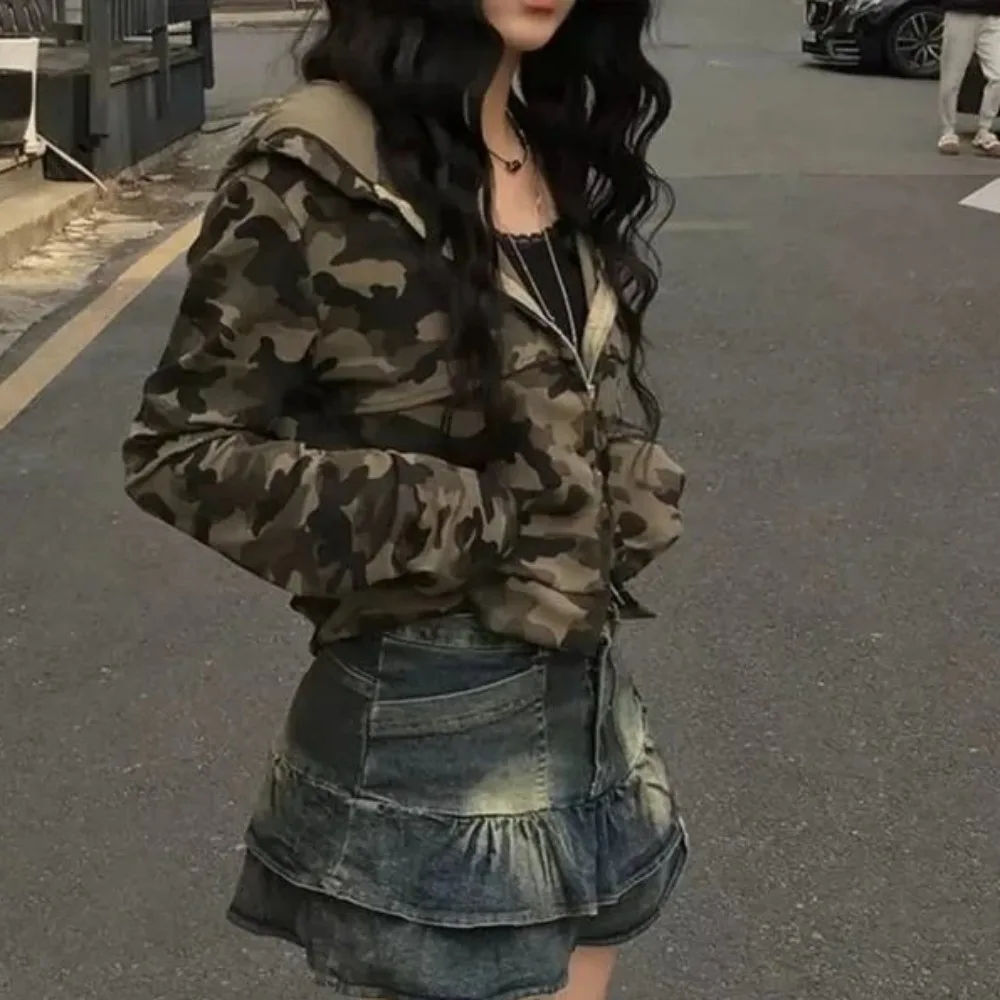 Y2k Hooded Women's Jackets Camouflage Print Jacket Subculture Chaquetas De Mujer Woman Clothes Harajuku Print Roupas Feminina view 5