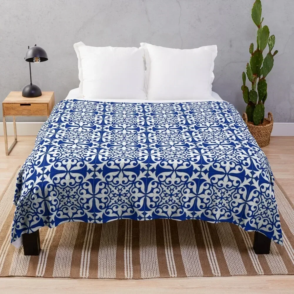 Moroccan tile - cobalt blue Throw Blanket Flannel Fabric Polar bed plaid Blankets For Sofas Blankets