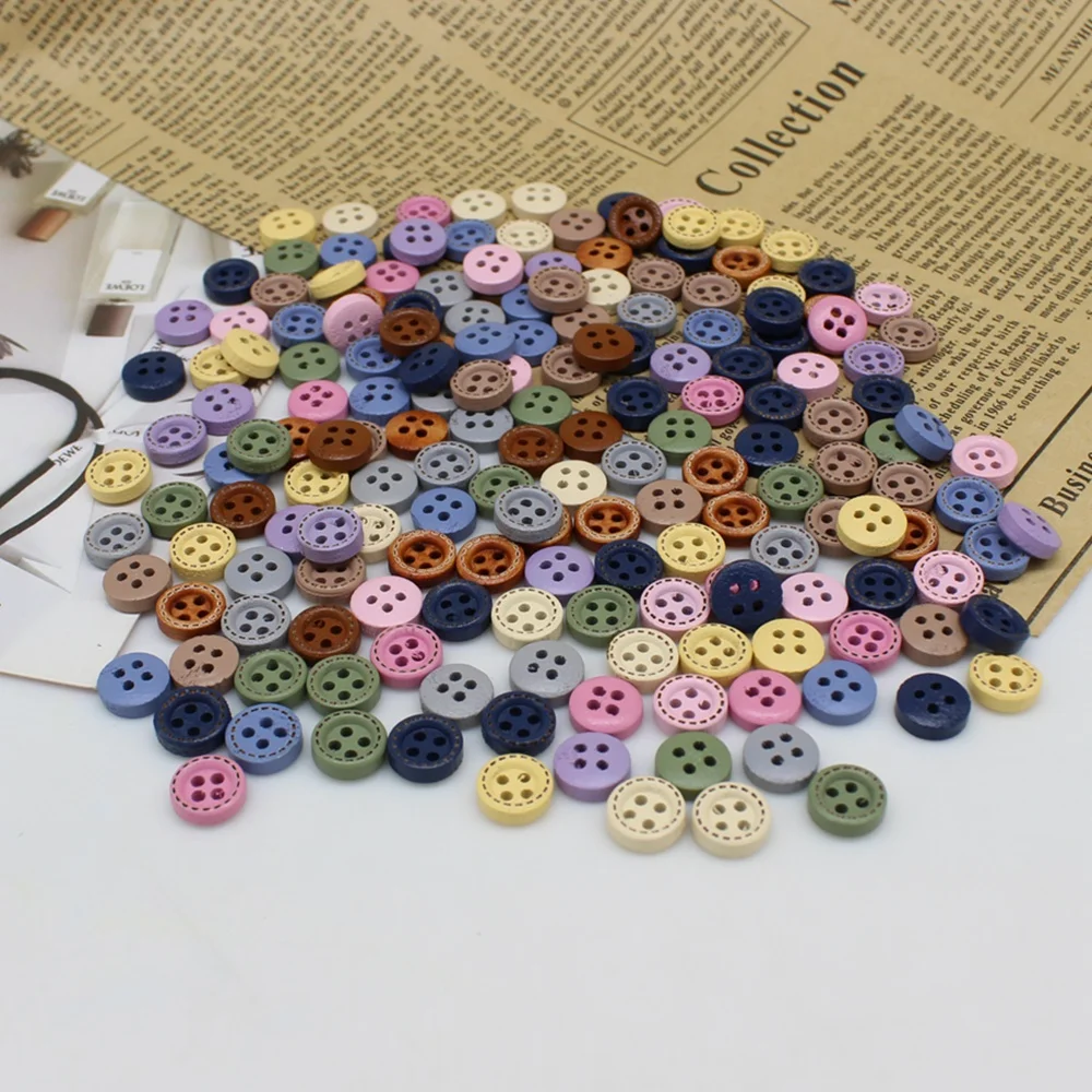Bottoni in legno di colore misto da 200 pezzi bottoni per Scrapbook da cucito a mano da 10mm per accessori per carte regalo artigianali
