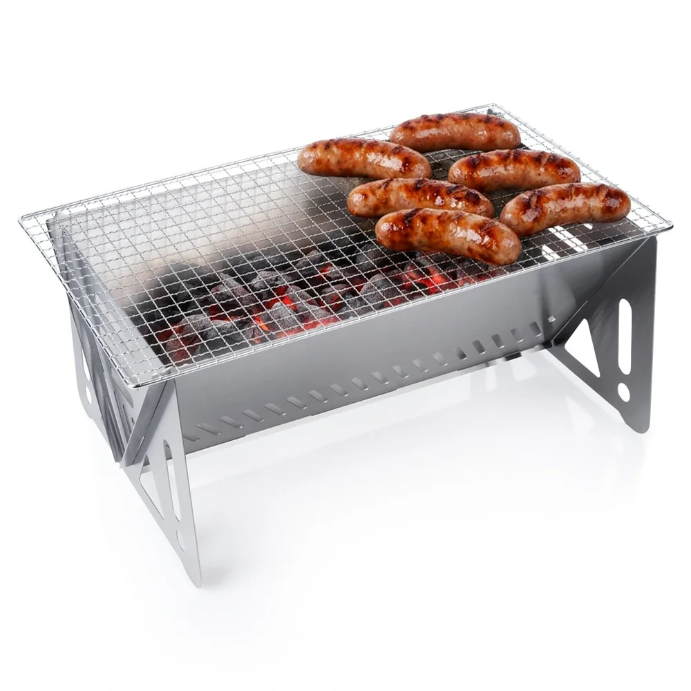 40X24X17 cm, inklapbare houtskoolgrill van staal, draagbare campinggrill voor tuin, terras, balkon, picknick, kamperen en bivak, compacte grill met rooster, gemakkelijk te vervoeren en op te bergen.