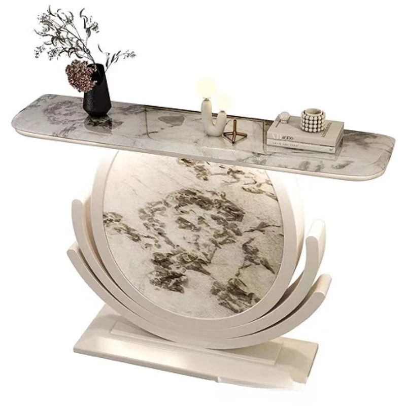 Modern simple stainless steel entrance cabinet, light-transmitting super-crystal marble, narrow decorative table