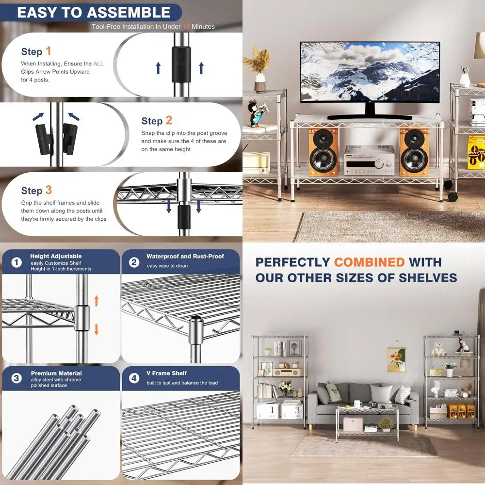 

Adjustable 2-Tier Heavy-Duty Shelving Unit, 36x18x19.5, with Lockable Wheels for Home and Office Storage