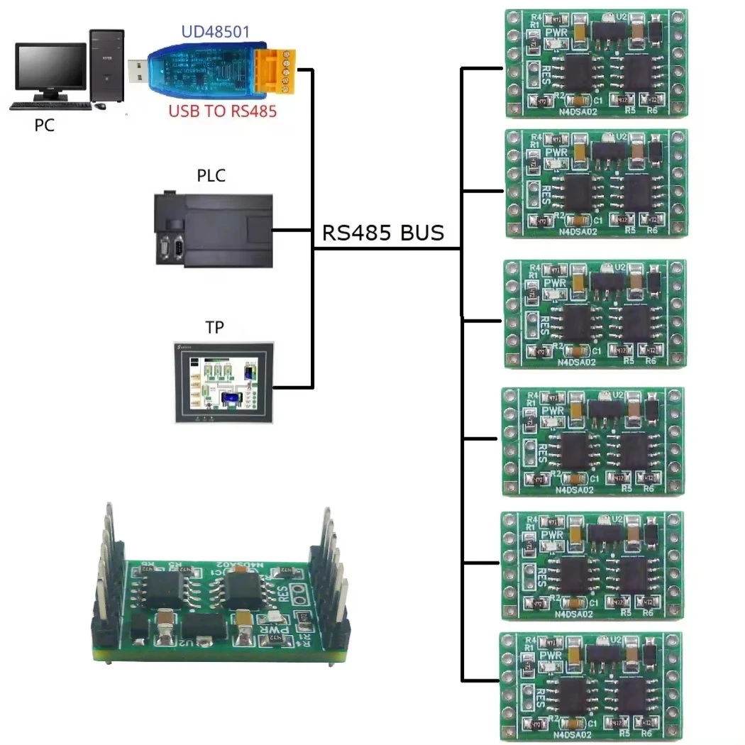 2CH RS485 Digital Temperature Collector DS18B20 Sensor DC 5V 12V 24V Modbus Analog Input IO for Thermostat Smart Home R46CA01