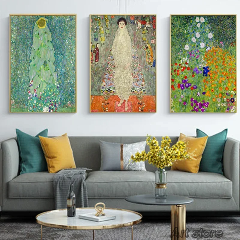 (No frame)Classic Gustav Klimt Family Famous Tear Kiss Gold Canvas Painting Posters and Prints Wall Art Picture For Living Ro