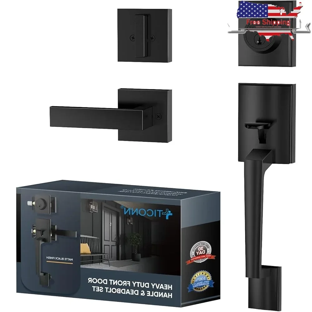 

Heavy Duty Square Door Lever Set with Deadbolt Reversible Entry Handle Ideal Exterior Doors Durable Security Solution