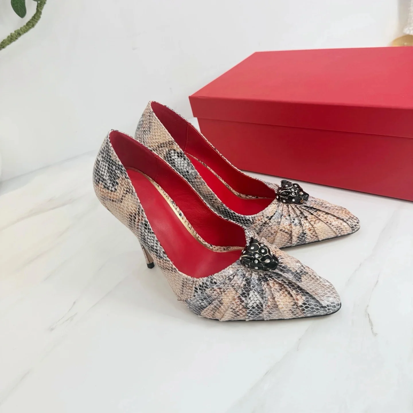 Shoes Women JP GPBD Leopard Genuine Leather Crystal Pumps Super High Heels Pointed Toe Party Designer Shoes Zapatillas Mujer