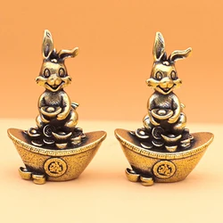 1PC Chinese Brass Lucky Rabbit Zodiac Figurines Desktop Small Ornament Key Chain Pendant Figurine Decoration Craft Gift Brass
