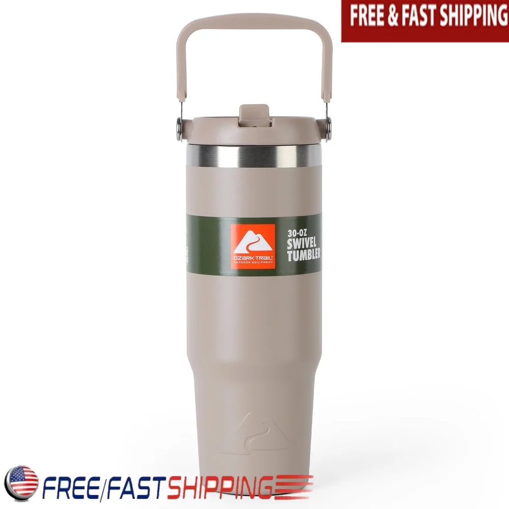 Vaso de acero inoxidable aislado de 30 oz con mango giratorio, vacío de doble pared que mantiene las bebidas, frío, caliente, a prueba de derrames, apto para lavavajillas