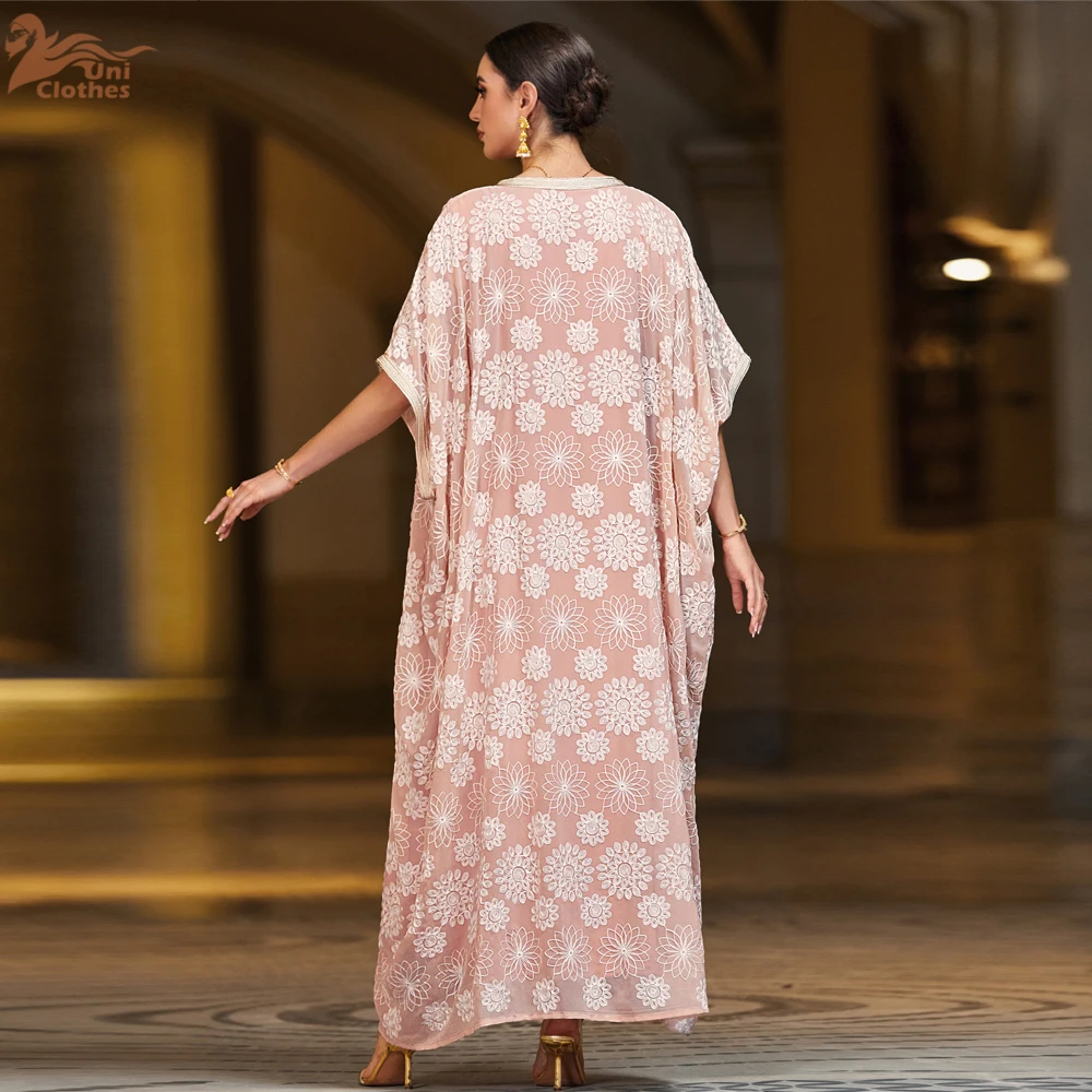 

Uni Muslim Fashion Fake Two-Piece Maxi Dress Women Elegant V Neck Long Sleeve Islamic Abaya Robe Casual Loose Vestidos Kaftan