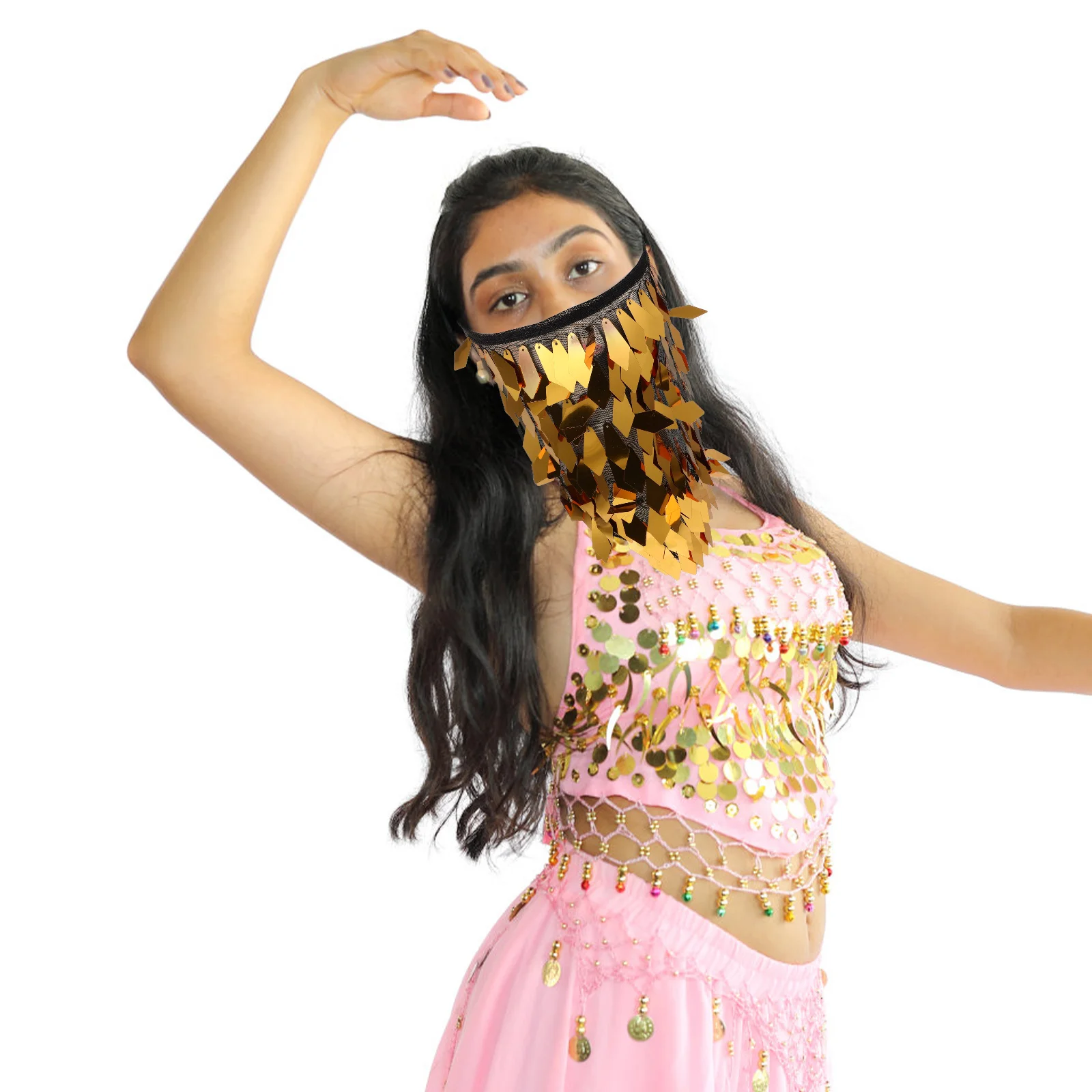 여성용 반짝이는 벨리댄스 베일 민족 무용 의상 액세서리 무대 카니발 할로윈용 반짝이 퍼포먼스 스카프