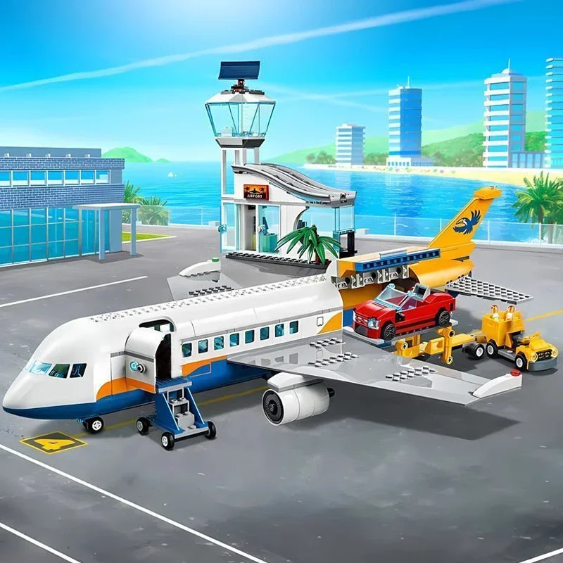 

City Passenger Aeroplane Airport Airplane Plane Station Building Blocks Aircraft Enducationa Model Assembled Kids Gift Adult Toy