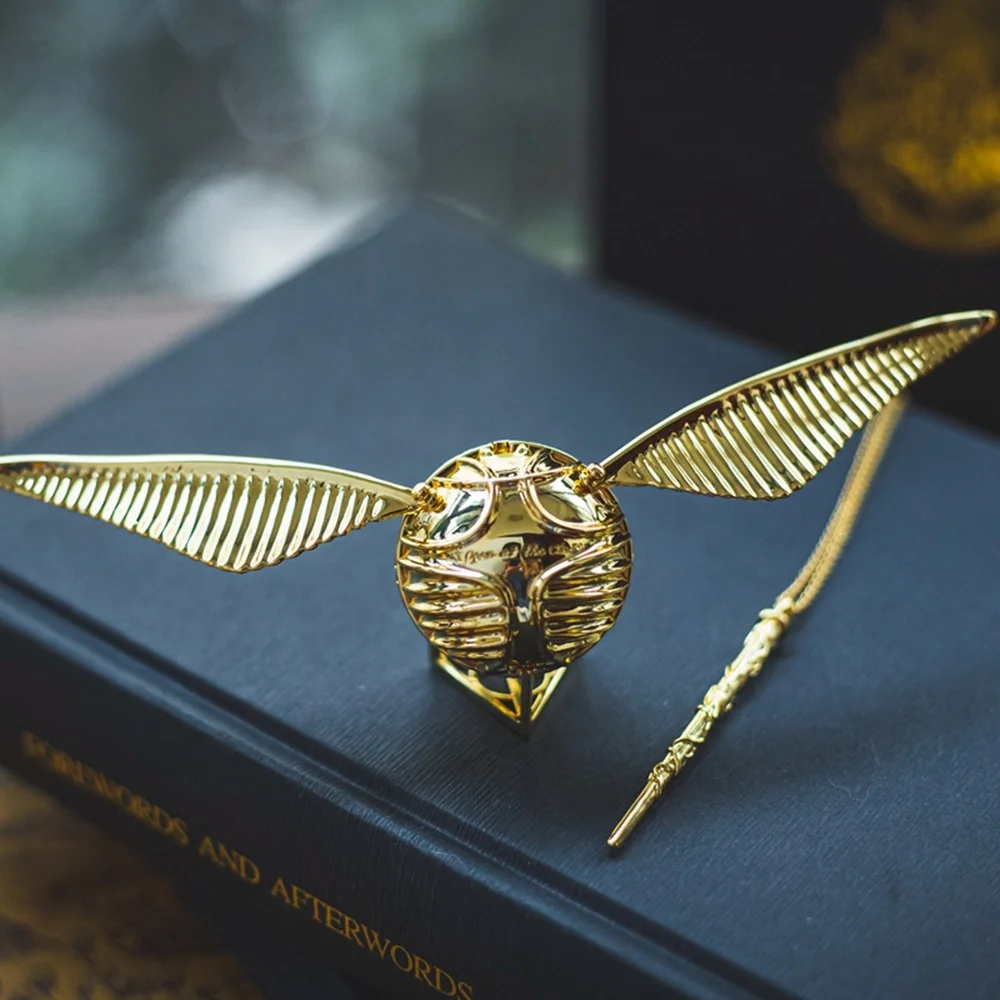 The Golden Snitch Action Figure Toys Proposal Ring Box With Wing Yellow Brass Metal Ring Storage Decoration Model
