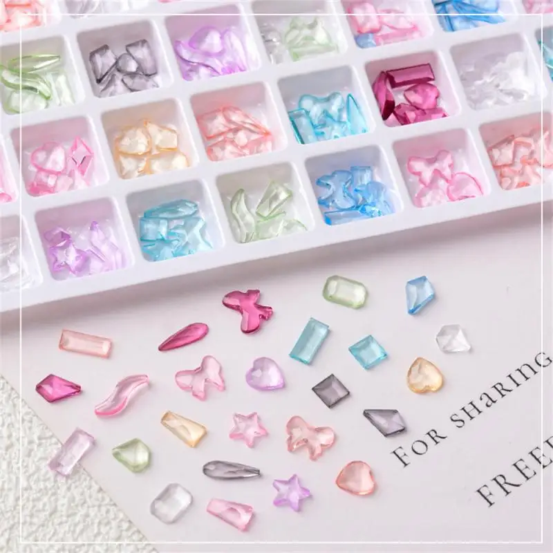 Clear Love Heart Crystal Nail Art Decoration 4-6mm Resin Flat Nails Charm Japan Ice Through Jelly nail Parts Decor