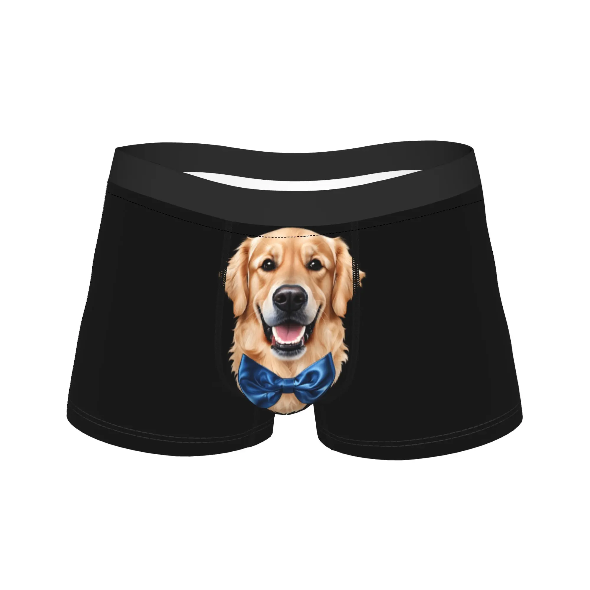 Golden Retriever With Blue Satin Bow‑tie Portrait Trunk Pouch Underwear Trenky Pattern Shorts Briefs Male Panties Large Size