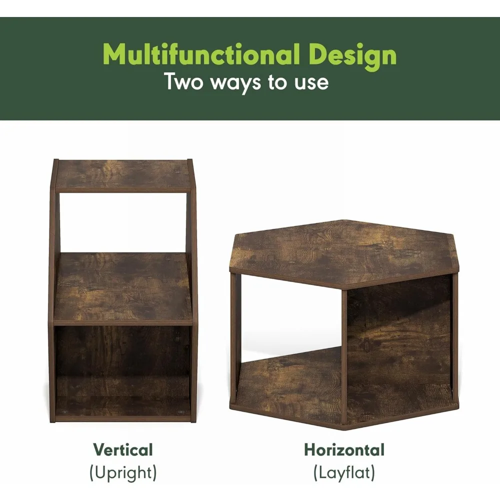 Hexagonal Modern Coffee Table with Open Shelf - Versatile Side Table for Living Room, Vertical or Horizontal Placement Options