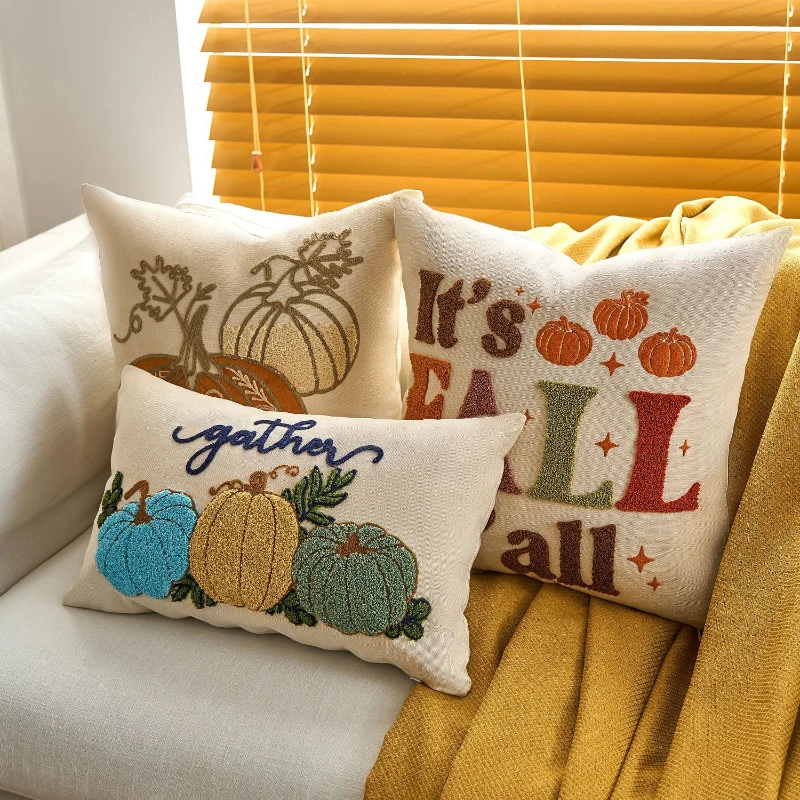 30X50/45X45CM Autumn Throw Pillow Cover Halloween Leaf Pumpkin Stamping Waist Cushion Cover Decor Home Decorative Pillowcase