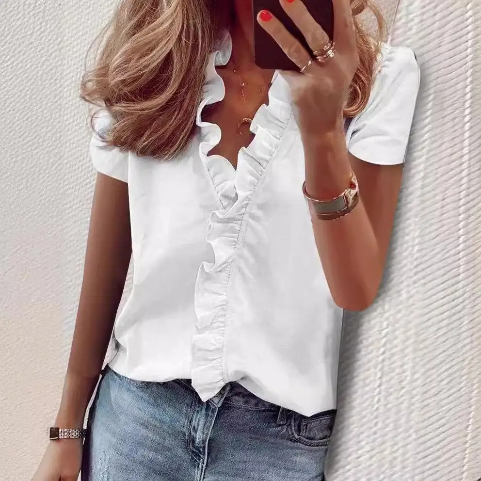 

Женский ort Sve Ruffled irt Casual Loose Fit из полиэстера Lantern Sve с принтом Summer Faion Ladies' irt