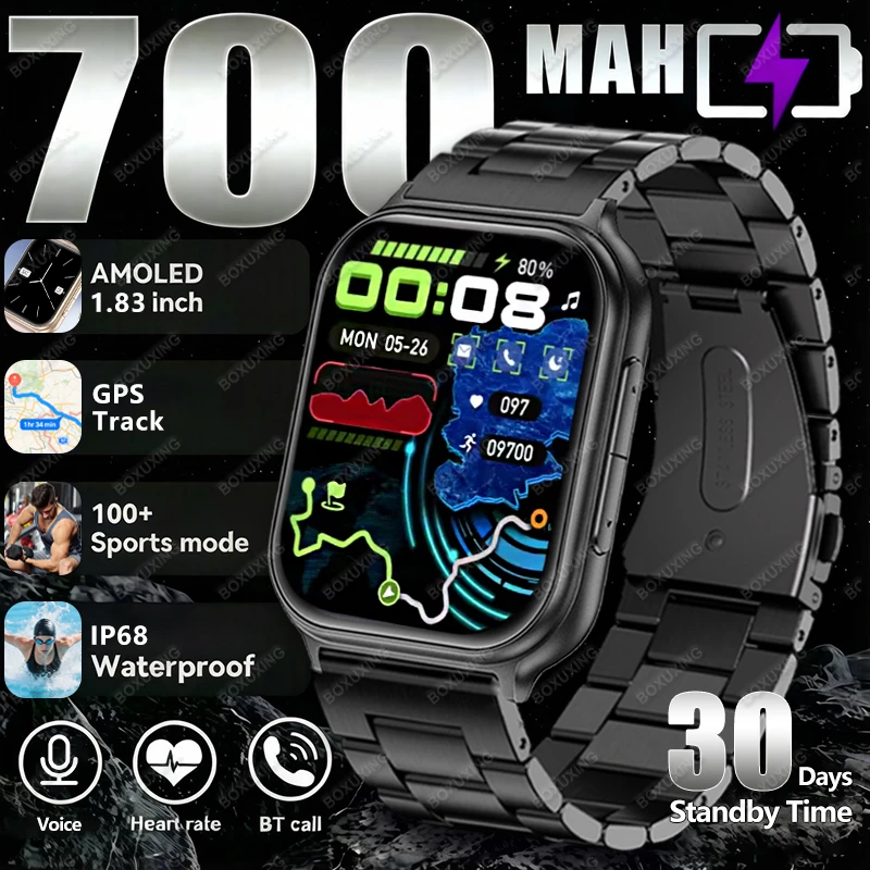 

Новые смарт-часы 2026 года с аккумулятором 700 мАч для мужчин и женщин, GPS-трекинг, водонепроницаемость IP68, измерение пульса, Bluetooth-звонки, для Android и iOS