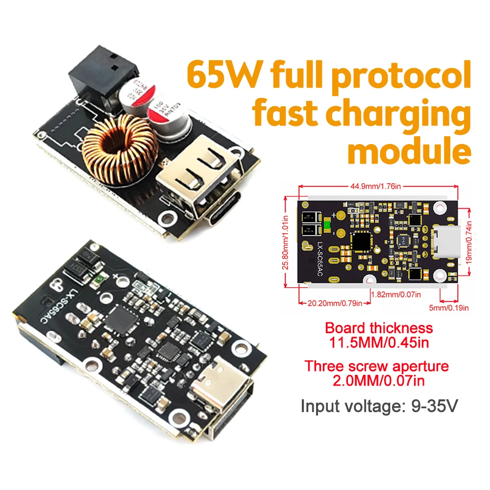 DC 9V-35V moduł szybkiego ładowania 65W pełny protokół moduł ładowarki szybkie ładowanie telefonu mobilnego dla PD3.0/PPS/QC2.0/3.0/4.0afc/FCP/SCP