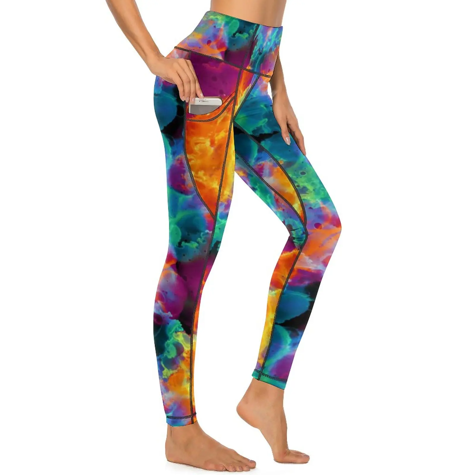 Watercolor Neon Paint Leggings Abstract Art Print Gym Yoga Pants Women Push Up Retro Leggins Sexy Quick-Dry Sports Tights